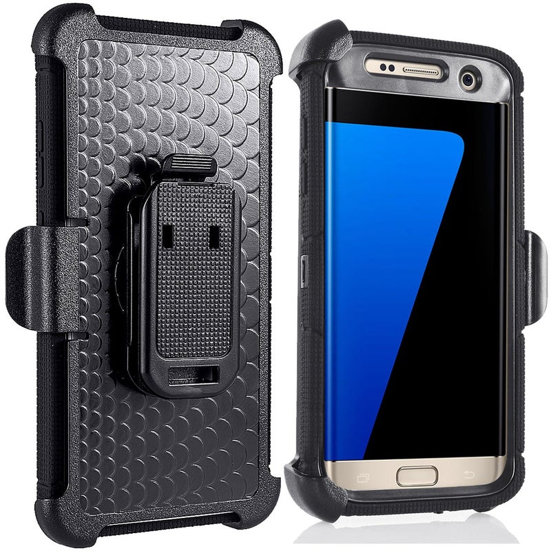 Compatible for Samsung Galaxy S7 Edge Case (Not for S7), PlusMall Rugged Shockproof Hybrid Protective Case Back Cover with Swivel Belt Clip Hard Holster Defender Case Ring Rotating Kickstand (Black) - Image 4